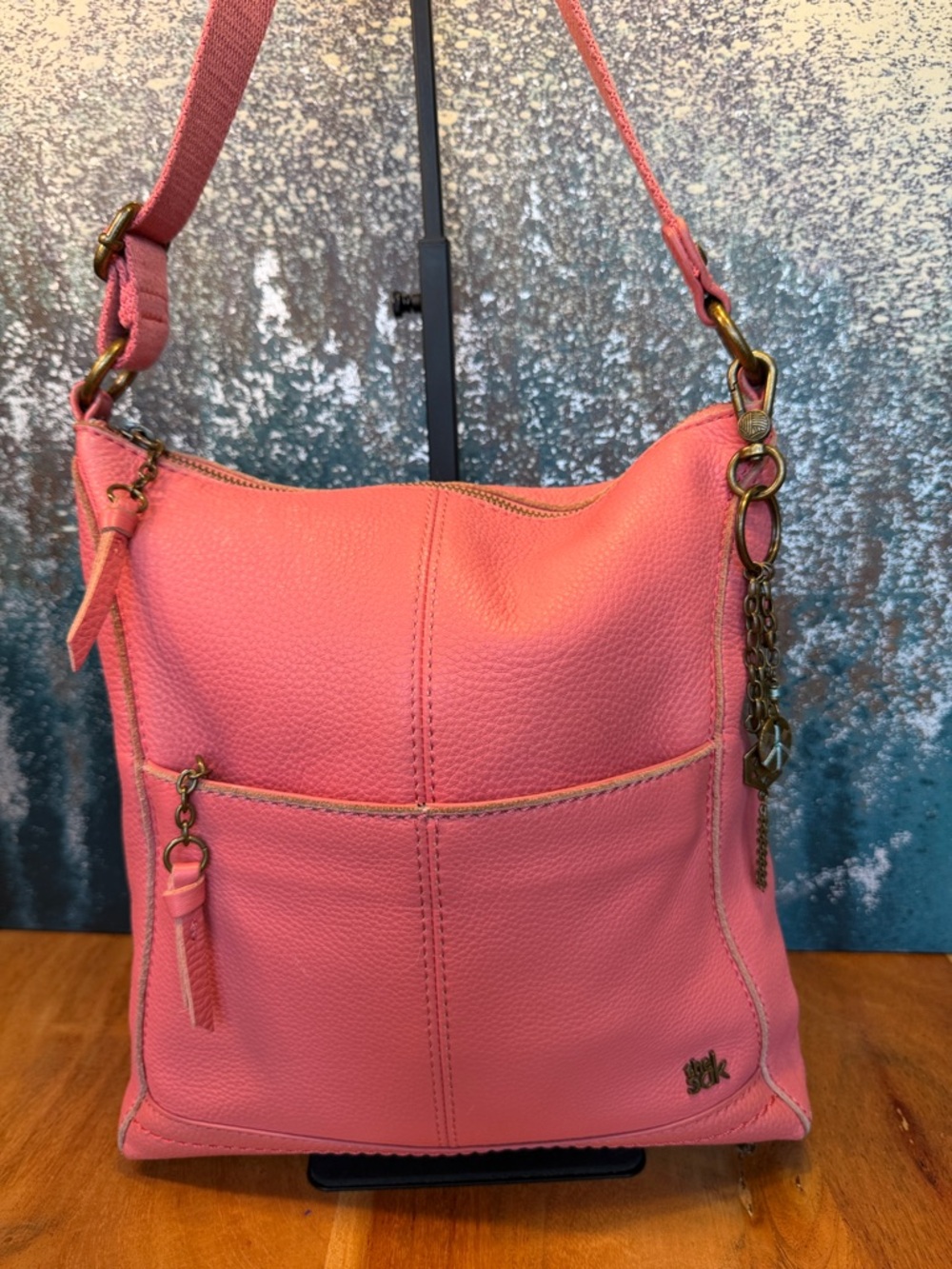 The Sak Boho Pebbled Leather Crossbody Bag Pink Casual Chic - Picture 4 of 17